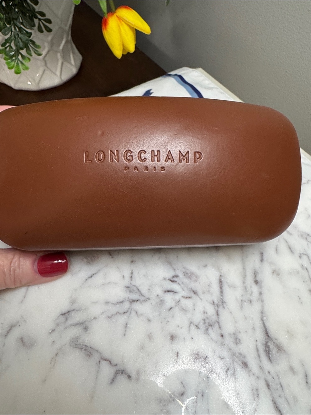 Longchamp Tan Brown Leather Eyewear Case